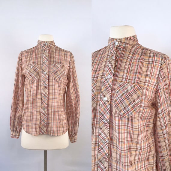 plaid balloon sleeve blouse | 70s vintage