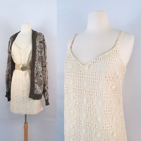 ivory lace knit slip dress | 90s vintage