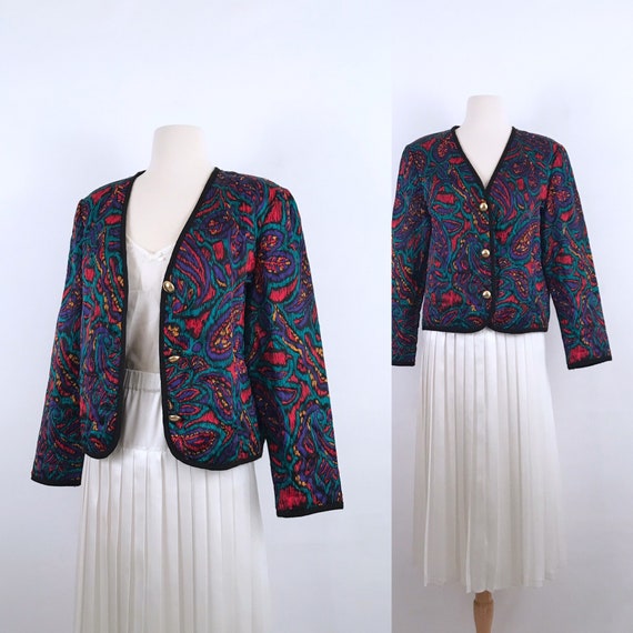 80s vintage quilted cropped silky jacket