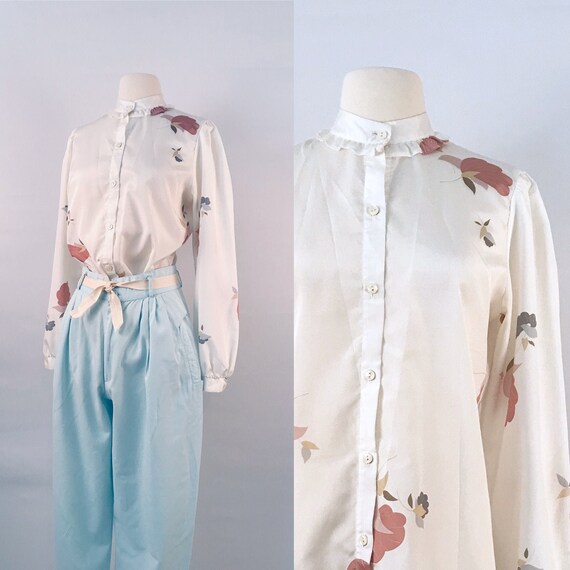 white floral secretary blouse