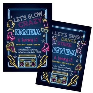 Let&#39;s Glow Crazy Neon Party Digital Invite | Glow in the Dark Party | Instant Download