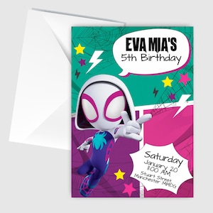 Gwen Spider Girl Birthday Party Invite | Editable Girl Ghost Spider Birthday Invitation