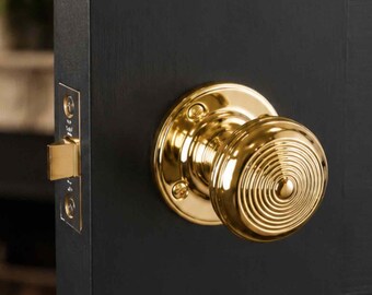 Christoph Mortice Door Knobs 50mm Pair Ringed Polished Brass