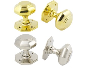 Large Octagonal Mortice door knob with Escutcheons Privacy Polished Nickel