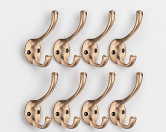 Pack of 8 Antique Brass Victorian Coat Pegs Solid Brass Wall Mounted Hat Robe