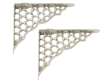 Pair of Polished Nickel Small Victorian Honeycomb Shelf Brackets - Vintage Antique Wall Support