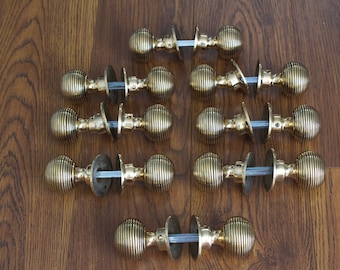 8 Pairs Of Beehive Style Solid Brass Rim Mortice Door Knobs Set