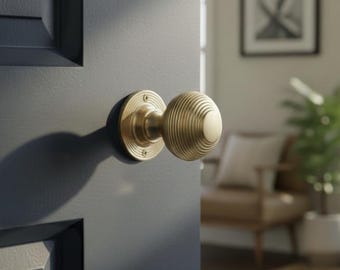 Beehive Door Knobs Satin Brass 50mm Set with Latch Lock Hinges Options