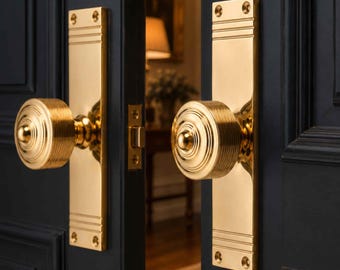 Polished Brass Reeded Door Knobs On Backplate
