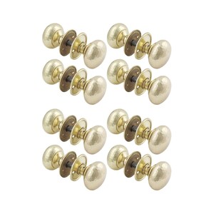 May include: Eight brass door knobs with an oval shape and hammered texture. Each knob has a matching backplate and mounting hardware. The knobs are arranged in two rows of four against a white background.