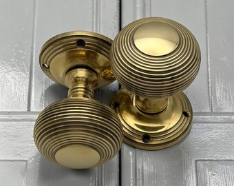 Aged Brass Beehive Unsprung Door Knobs Solid Brass