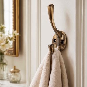 Unlacquered Aged Brass Victorian Coat Hook