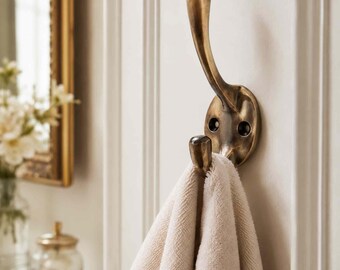Unlacquered Aged Brass Victorian Coat Hook