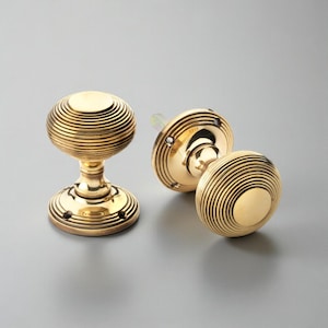 Aged Brass 55mm Beehive Mortice Door Knobs Pair Set Antique Internal Unsprung