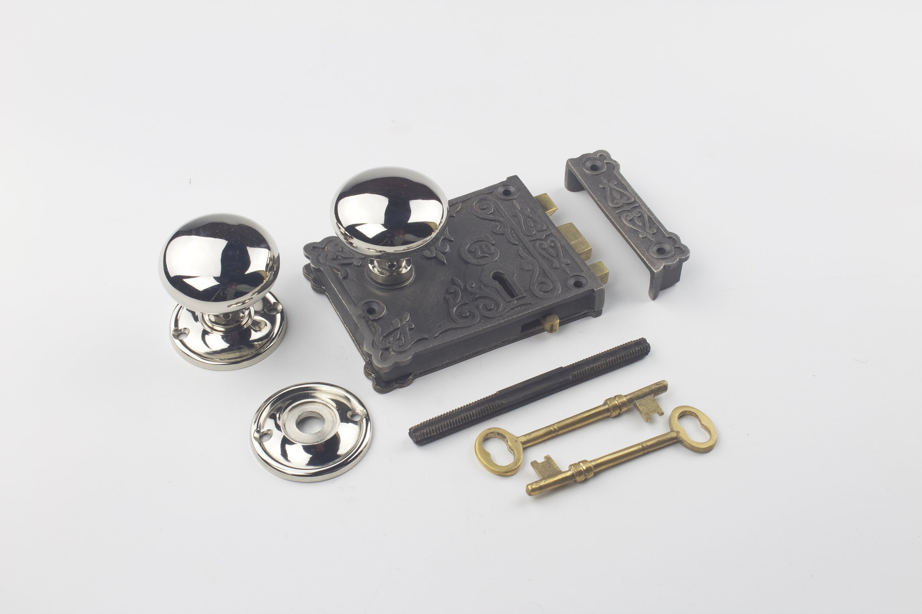 Floral Design Rim Lock Set With 50mm Polished Nickel Cottage Etsy