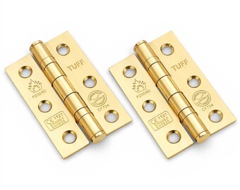 Pair of Polished Brass CE7 Ball Bearing Butt Hinges - Fire Rated