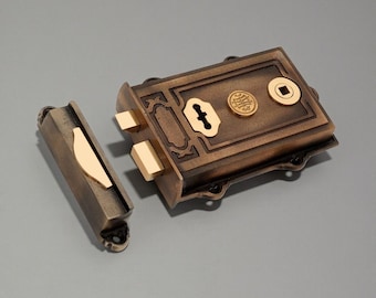 Antique Brass Davenport Rim Lock Victorian Traditional Antique Door Old Style Cast Iron