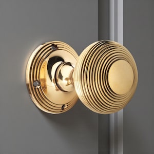 Aged Solid Brass 55mm Beehive Mortice Door Knobs Pair Set Antique Internal