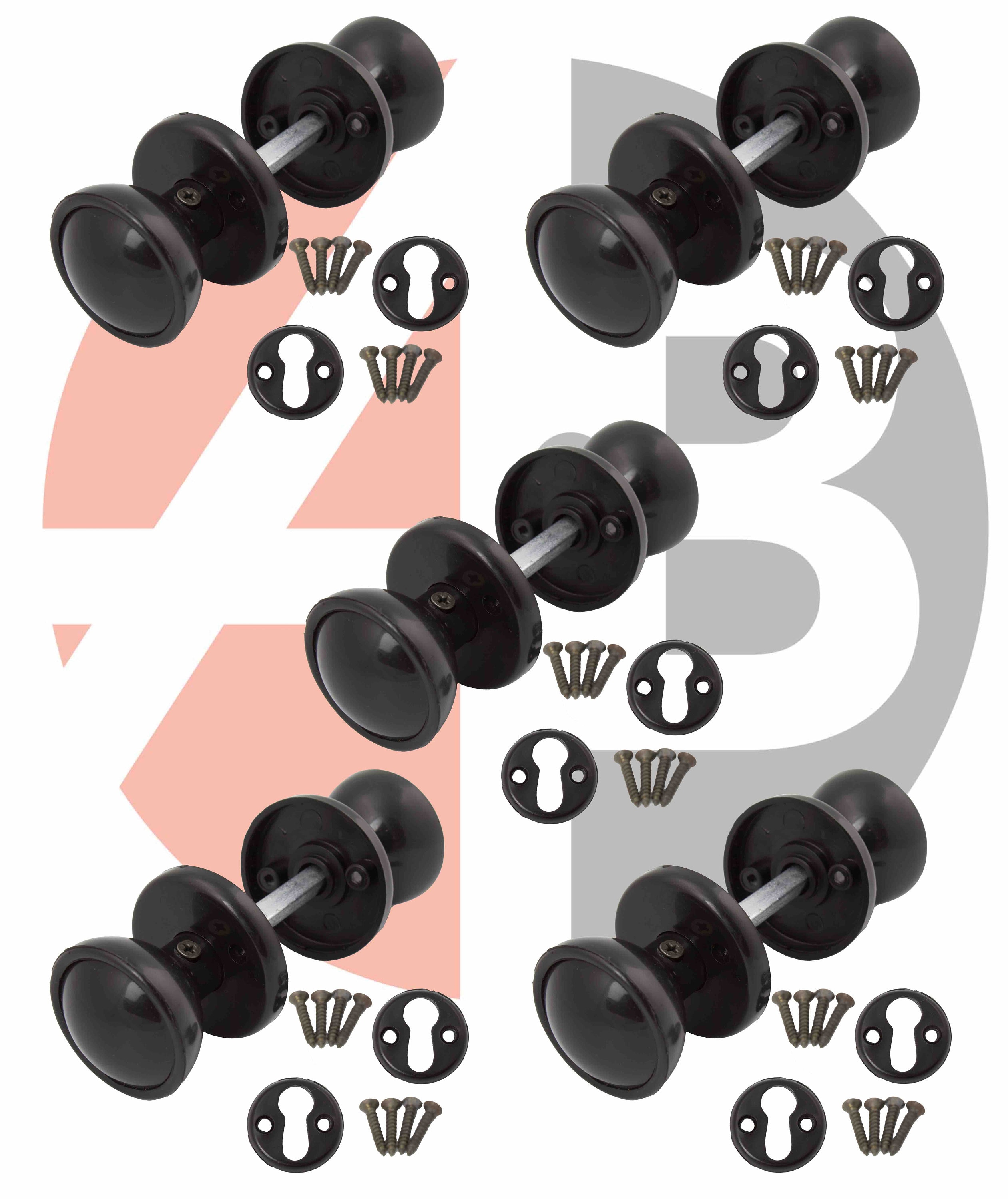 Pack of 5 Black Plastic Door Knob Set Knobset Mortice or Rim Etsy