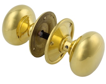 Victorian Cottage Style Polished Solid Brass Rim Knobs Lock Latch Set 40mm-65mm