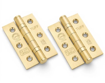 Pair of Satin Brass CE7 Ball Bearing Butt Hinges - Fire Rated