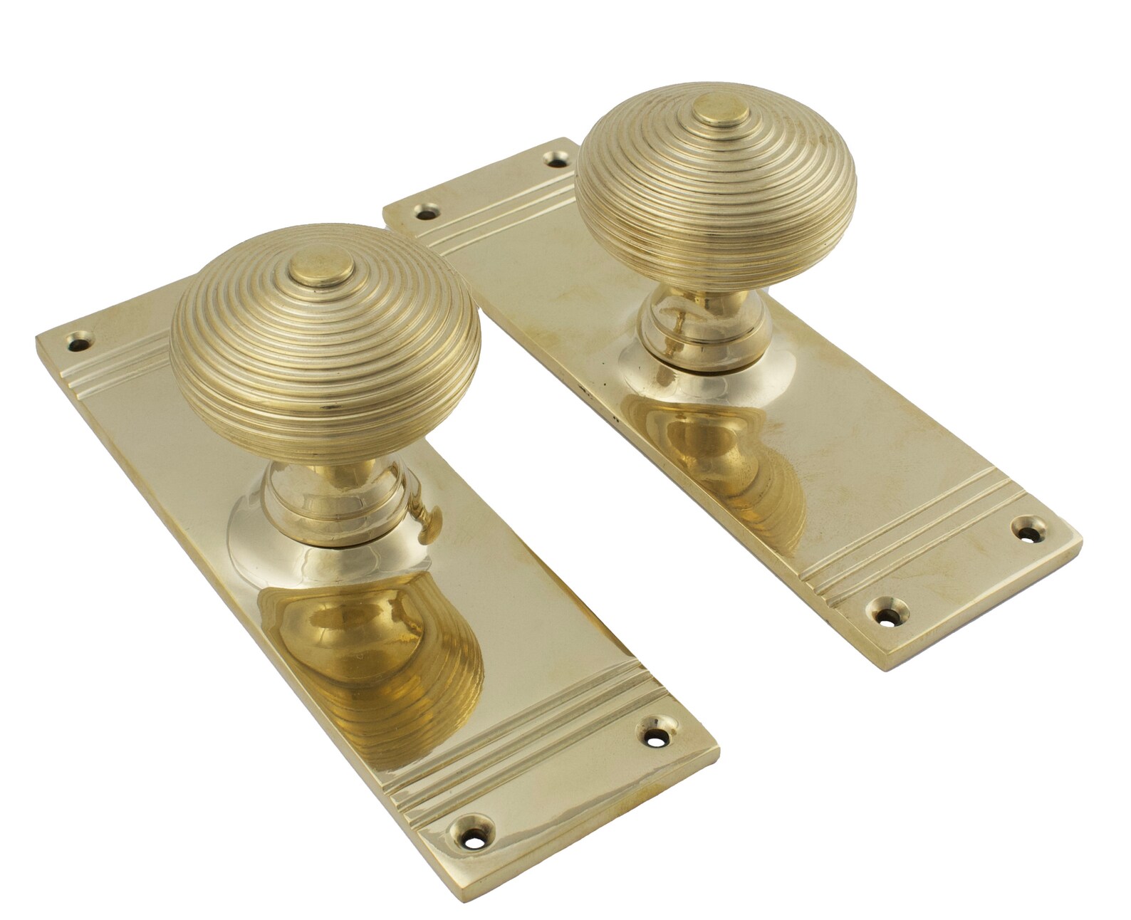 Pair of Solid Brass Beehive Mortice Door Knobs on Back Plate Etsy