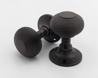 Aged Bronze Beehive Sprung Door Knobs Solid Brass