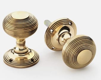 Solid Brass Beehive Door Knobs Aged Brass Pair