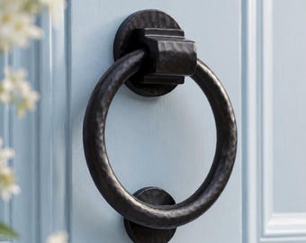 Black Hammered Ring Door Knocker Solid Front Back Quality Furniture