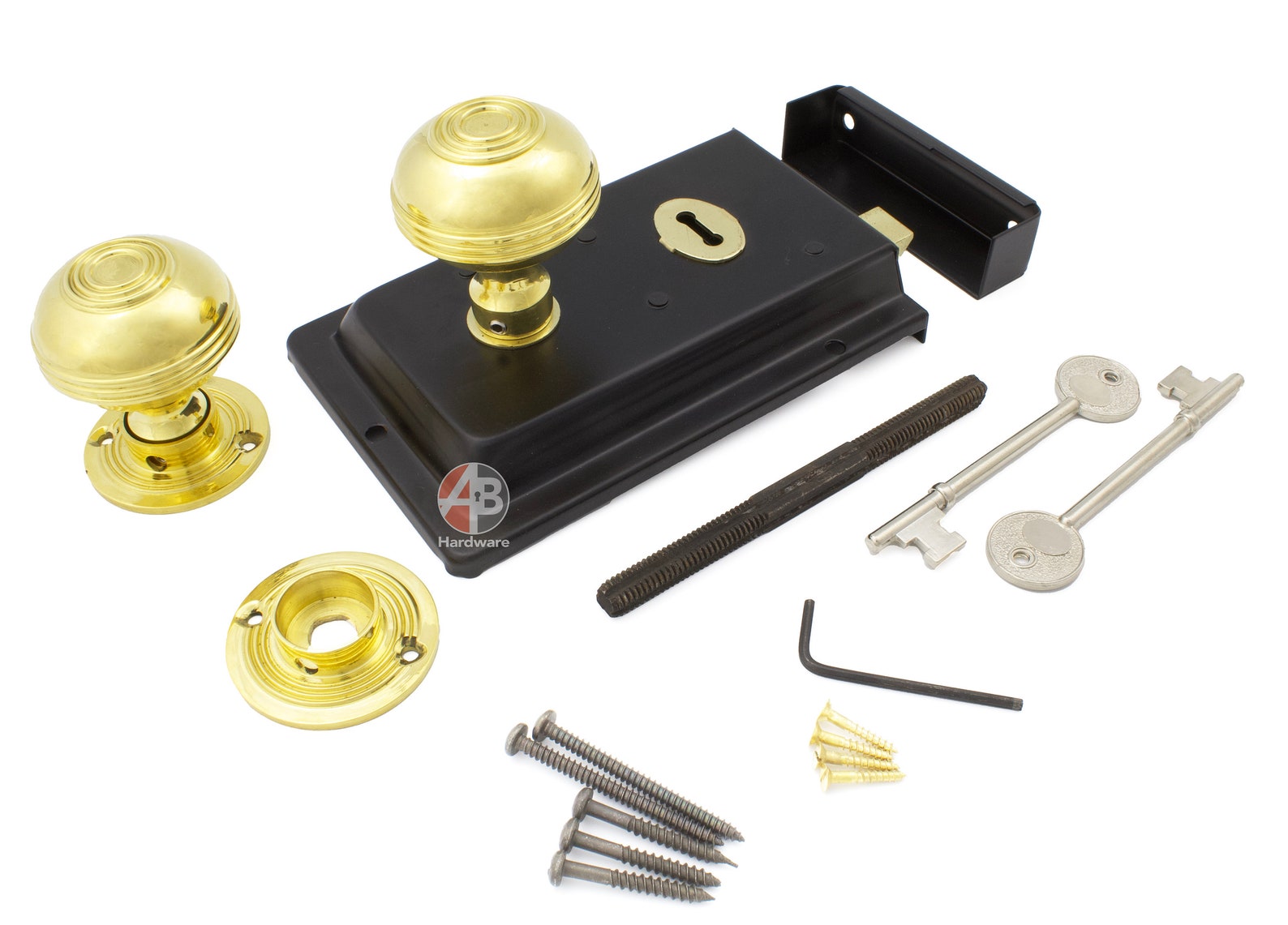 Rim Lock Door Knob Set 50mm Polished Brass Bloxwich Handles Etsy Hong Kong