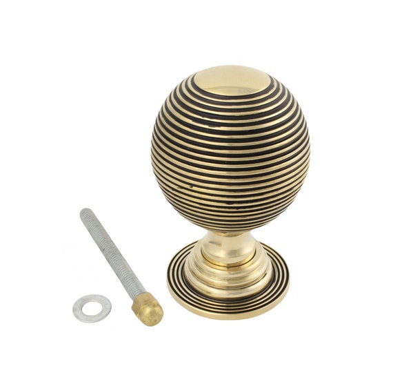 80mm Solid Antique Brass Beehive Centre Door Knob Pull Front