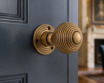 Antique Brass Hollow Beehive Door Knob Pair