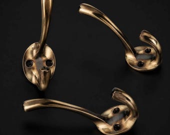 Pack of 3 Aged Solid Brass Victorian Coat Hooks