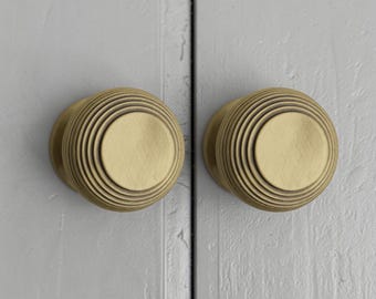 2 x Small Antique Brass Beehive Cupboard Knobs