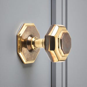 Aged Brass Octagonal Centre Door Knob – Georgian Style Solid Brass Pull Handle
