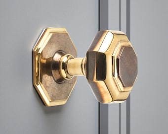 Aged Brass Octagonal Centre Door Knob – Georgian Style Solid Brass Pull Handle