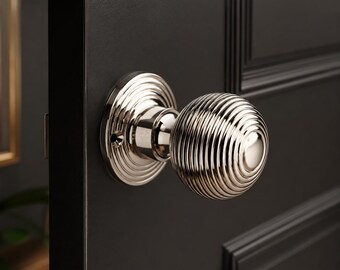 Polished Nickel Beehive Door Knobs 50mm Rim Mortice