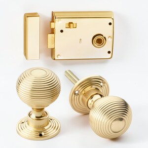 Beehive Door Knobs 50mm Polished Brass Rim Latch Lock Snib Set