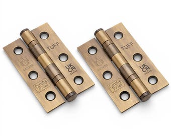 Pair of Aged Brass CE7 Ball Bearing Butt Hinges - Fire Rated