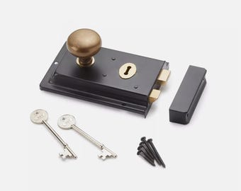 Juego de perillas de puerta con borde estriado de latón negro, llaves de cerradura de 50mm, juego de perillas antiguas para puerta de cabaña