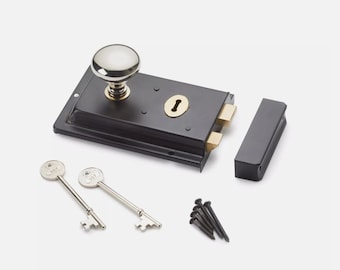 Juego de pomos de puerta con borde estriado de latón negro, 50 mm, níquel pulido