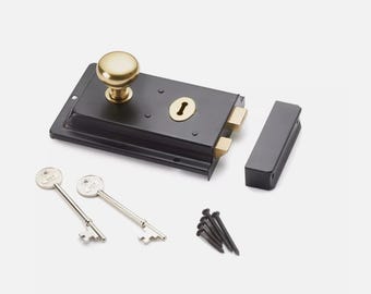 Juego de pomos de puerta con borde estriado de latón negro, 40 mm, latón pulido