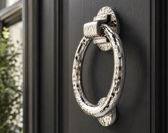 Polished Chrome Hammered Ring Door Knocker