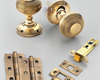 Aged Brass Beehive Door Knobs 55mm With Latch and Hinges Option