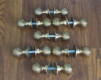 7 Pairs Of Beehive Style Solid Brass Rim Mortice Door Knobs Set