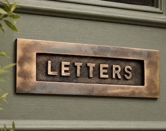 Aged Brass LETTERS Letter Box Plate Sprung Heavy Victorian Door Front Back Door 250mm x 76mm