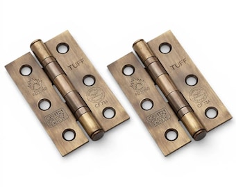 Pair of Antique Brass CE7 Ball Bearing Butt Hinges - Fire Rated