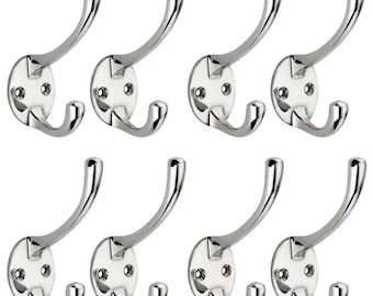 Pack of 8 Polished Chrome Victorian Coat Hooks Solid Lacquered Hat Peg Fixing