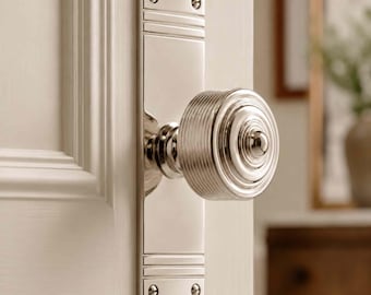 Reeded Door Knobs On Backplate Polished Nickel