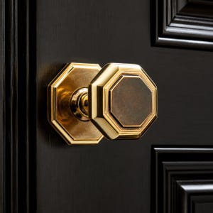 Aged Brass Octagonal Centre Door Knob – Georgian Style Solid Brass Pull Handle
